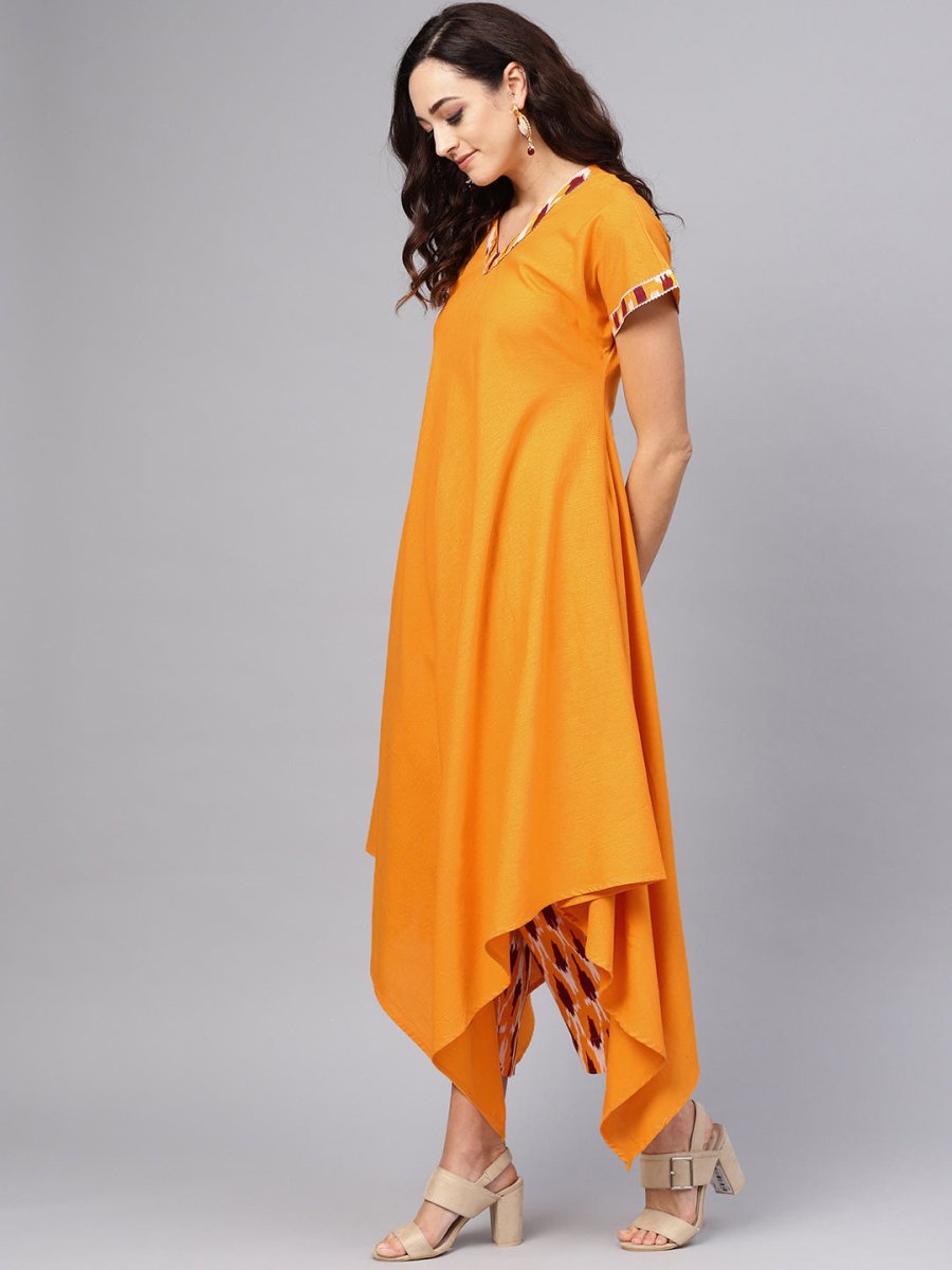 Ahalyaa Mustard Solid Kimono Style Cotton Kurta Set | Grocsy