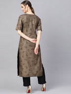 Ahalyaa Printed High Low Hem Kurta with Trouser | Grocsy