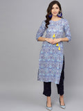 Ahalyaa Blue Straight Kurta with Pant | Grocsy