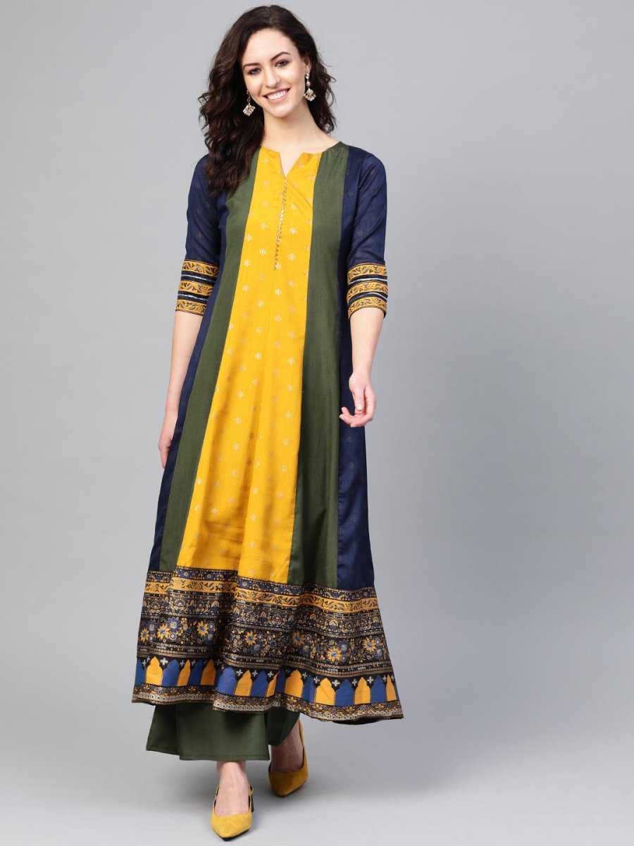 Ahalyaa Pleated Kurta with Palazzo Set | Grocsy