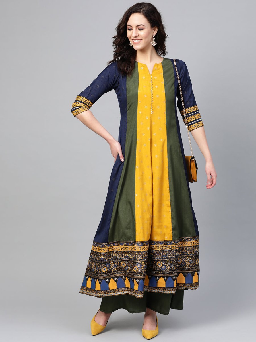 Ahalyaa Pleated Kurta with Palazzo Set | Grocsy
