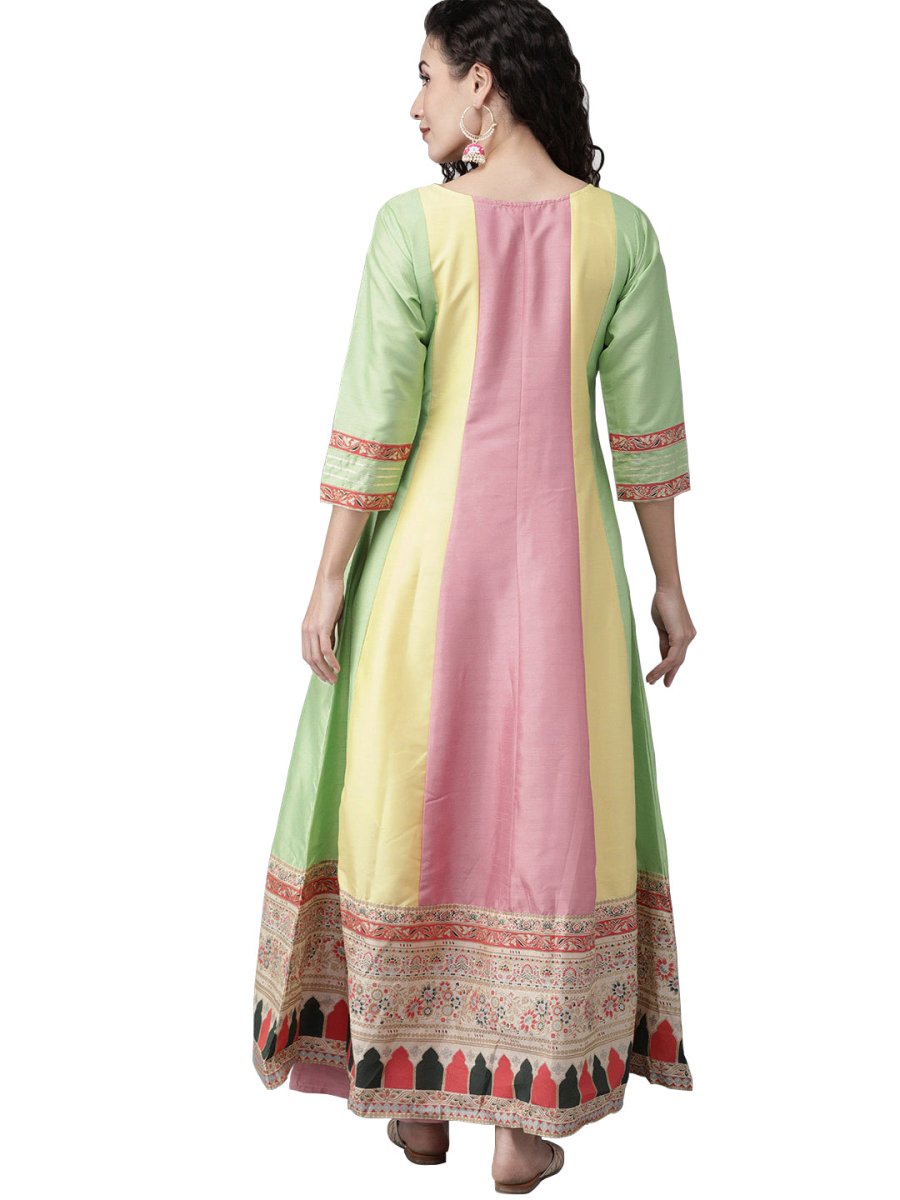 Ahalyaa Women Pink & Yellow Colourblocked Kurta with Palazzos | Grocsy