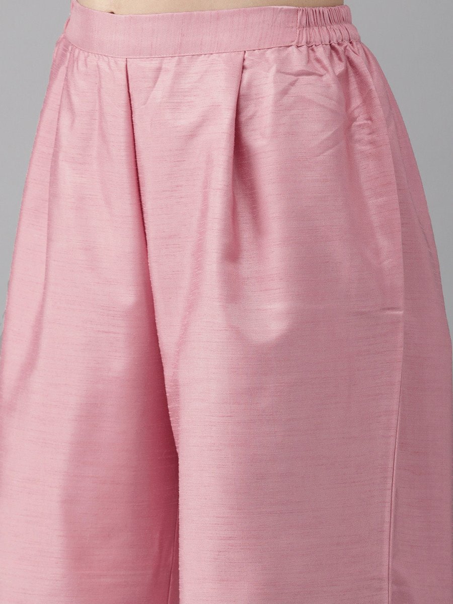 Ahalyaa Women Pink & Yellow Colourblocked Kurta with Palazzos | Grocsy