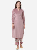 Ahalyaa Lilac Solid Kurta & Floral Pant Set | Grocsy
