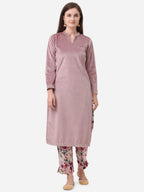 Ahalyaa Lilac Solid Kurta & Floral Pant Set | Grocsy