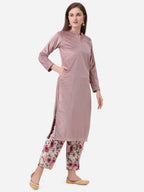 Ahalyaa Lilac Solid Kurta & Floral Pant Set | Grocsy