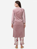 Ahalyaa Lilac Solid Kurta & Floral Pant Set | Grocsy