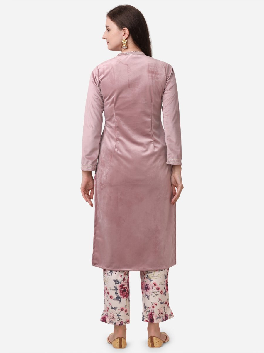 Ahalyaa Lilac Solid Kurta & Floral Pant Set | Grocsy