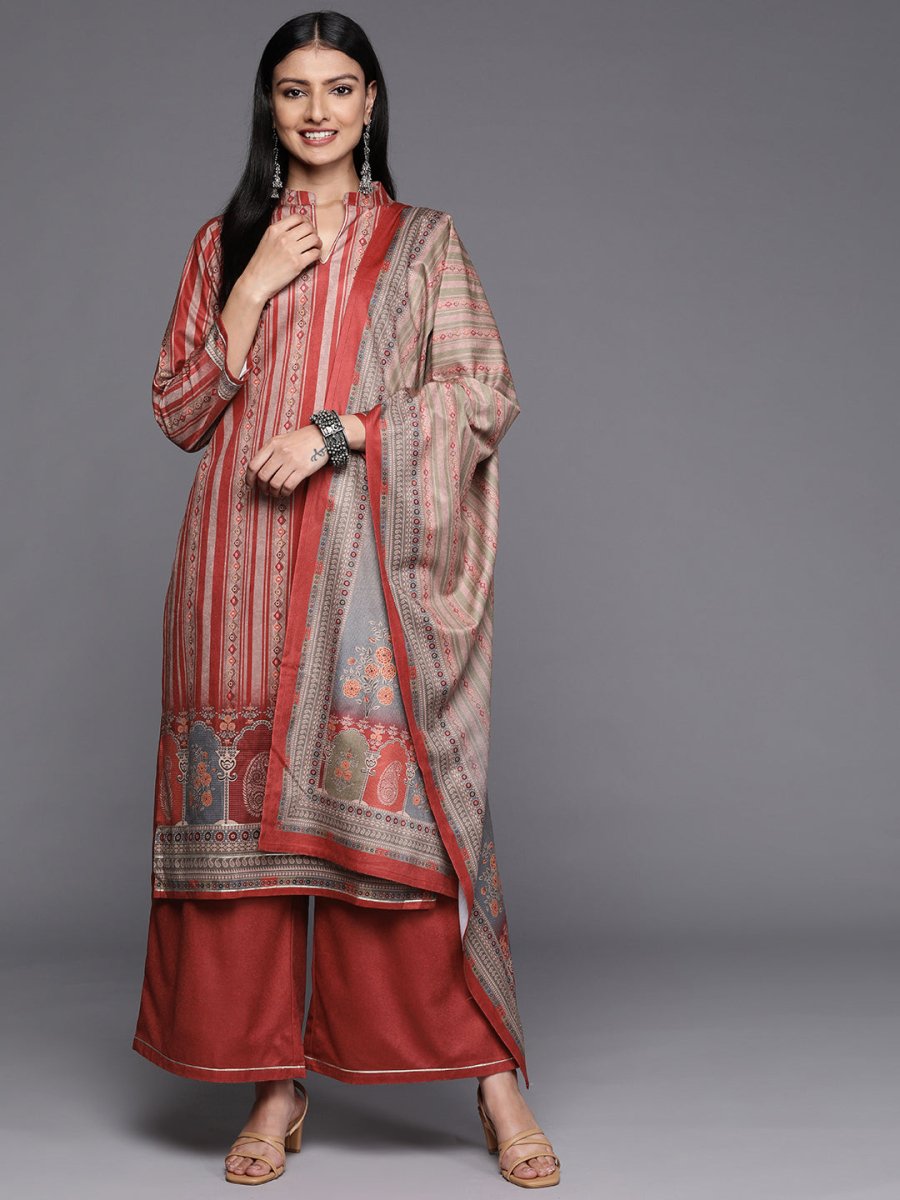 Ahalyaa Women Maroon Printed Gotta Patti Velvet Kurta with Palazzos & With Dupatta | Grocsy