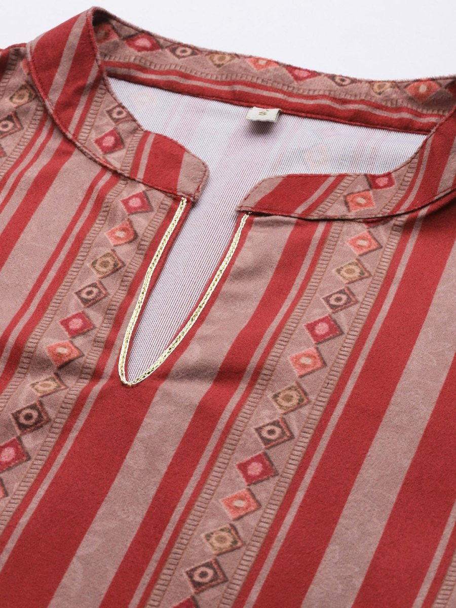 Ahalyaa Women Maroon Printed Gotta Patti Velvet Kurta with Palazzos & With Dupatta | Grocsy
