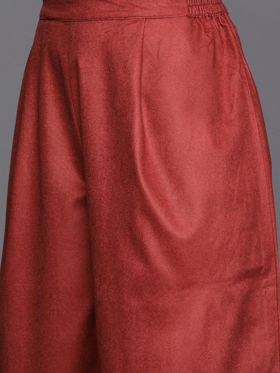 Ahalyaa Women Maroon Printed Gotta Patti Velvet Kurta with Palazzos & With Dupatta | Grocsy