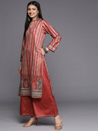 Ahalyaa Women Maroon Printed Gotta Patti Velvet Kurta with Palazzos & With Dupatta | Grocsy