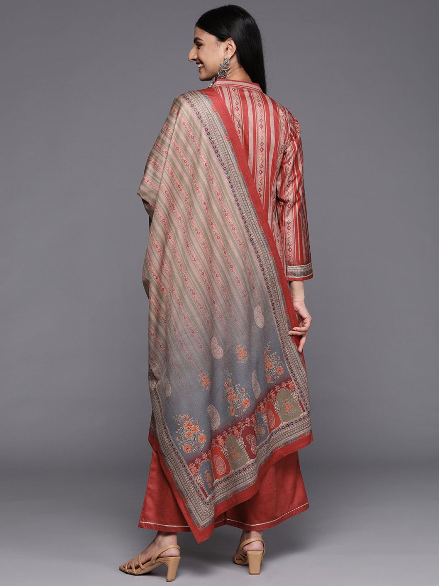 Ahalyaa Women Maroon Printed Gotta Patti Velvet Kurta with Palazzos & With Dupatta | Grocsy