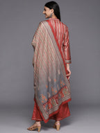 Ahalyaa Women Maroon Printed Gotta Patti Velvet Kurta with Palazzos & With Dupatta | Grocsy