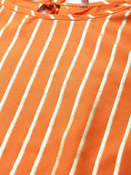 Ahalyaa Women Orange & Golden Striped Kurta With Trousers & Dupatta | Grocsy