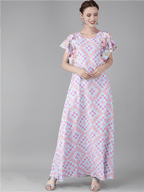Ahalyaa Printed Long A- Line Kurta | Grocsy