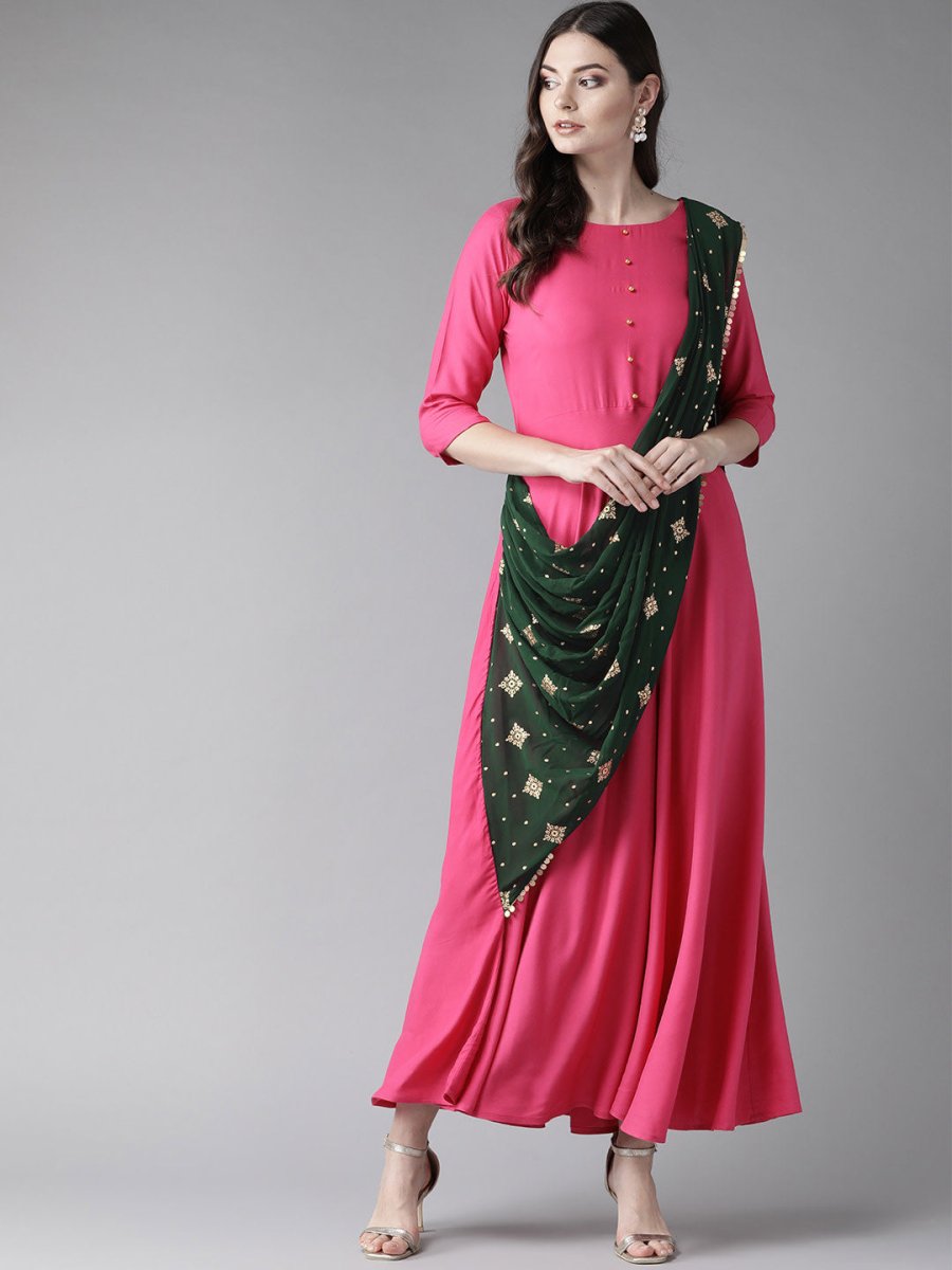 Ahalyaa Dark Pink Women's Gown | Grocsy