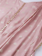 Ahalyaa Pink & Golden Printed Maxi Dress With Attached Dupatta | Grocsy
