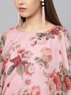 Ahalyaa Women Pink Floral A Line Fusion Dresses | Grocsy