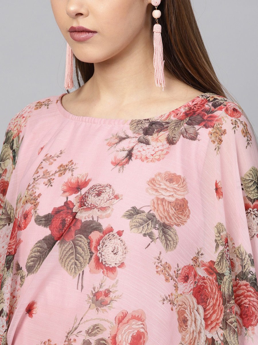 Ahalyaa Women Pink Floral A Line Fusion Dresses | Grocsy