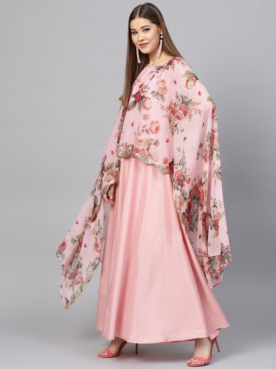 Ahalyaa Women Pink Floral A Line Fusion Dresses | Grocsy