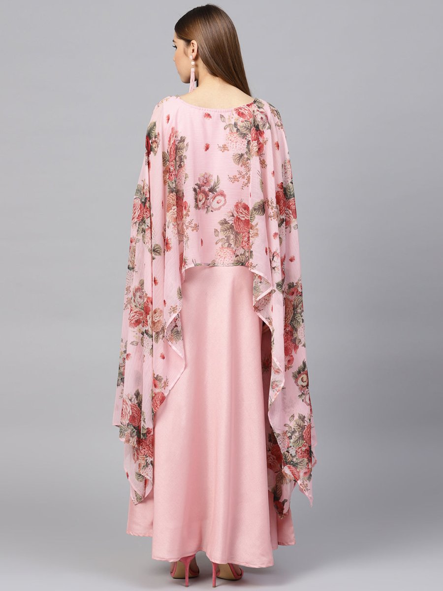 Ahalyaa Women Pink Floral A Line Fusion Dresses | Grocsy