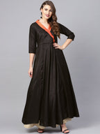 Ahalyaa Black Plain A-Line Kurta | Grocsy
