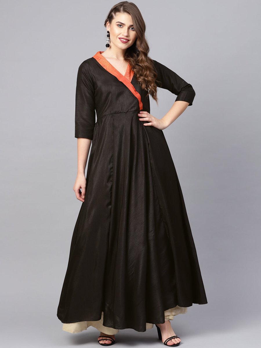 Ahalyaa Black Plain A-Line Kurta | Grocsy