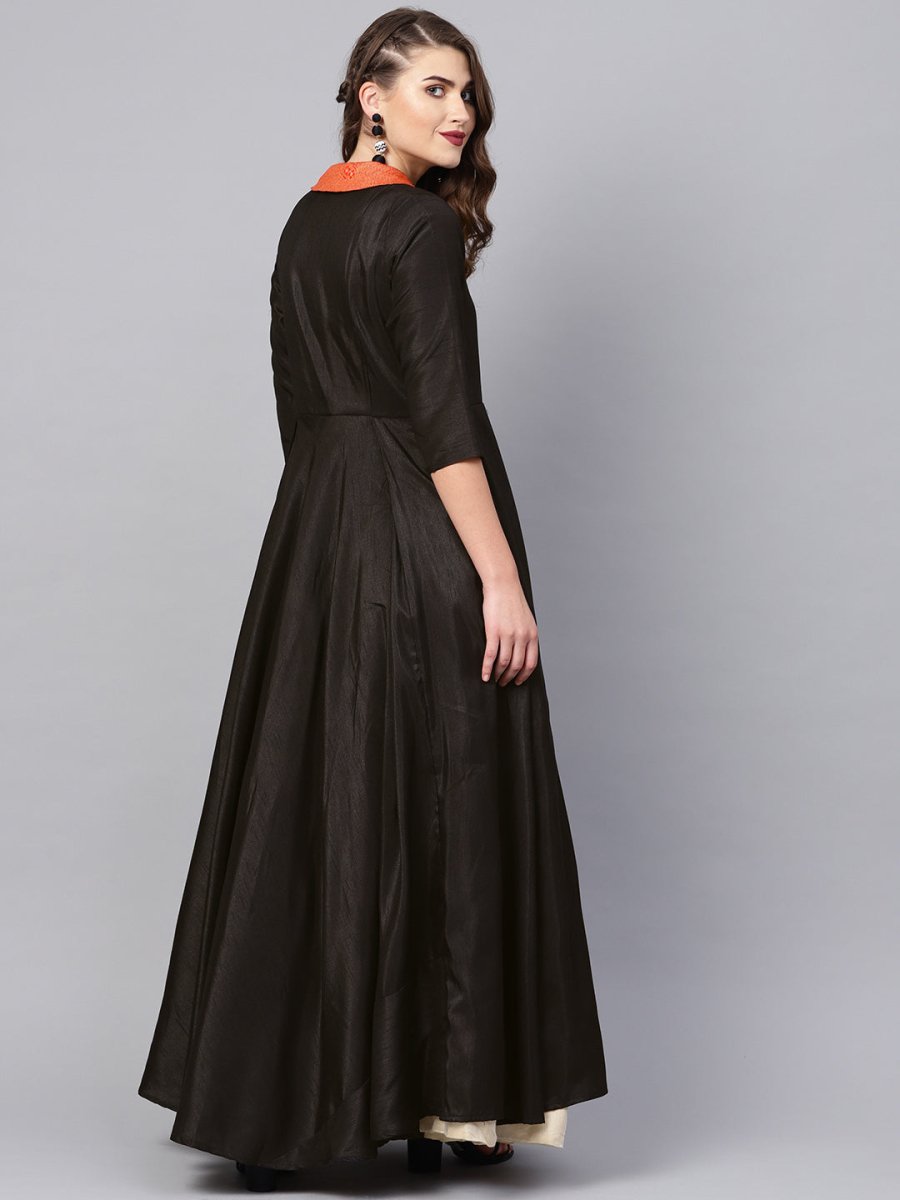 Ahalyaa Black Plain A-Line Kurta | Grocsy