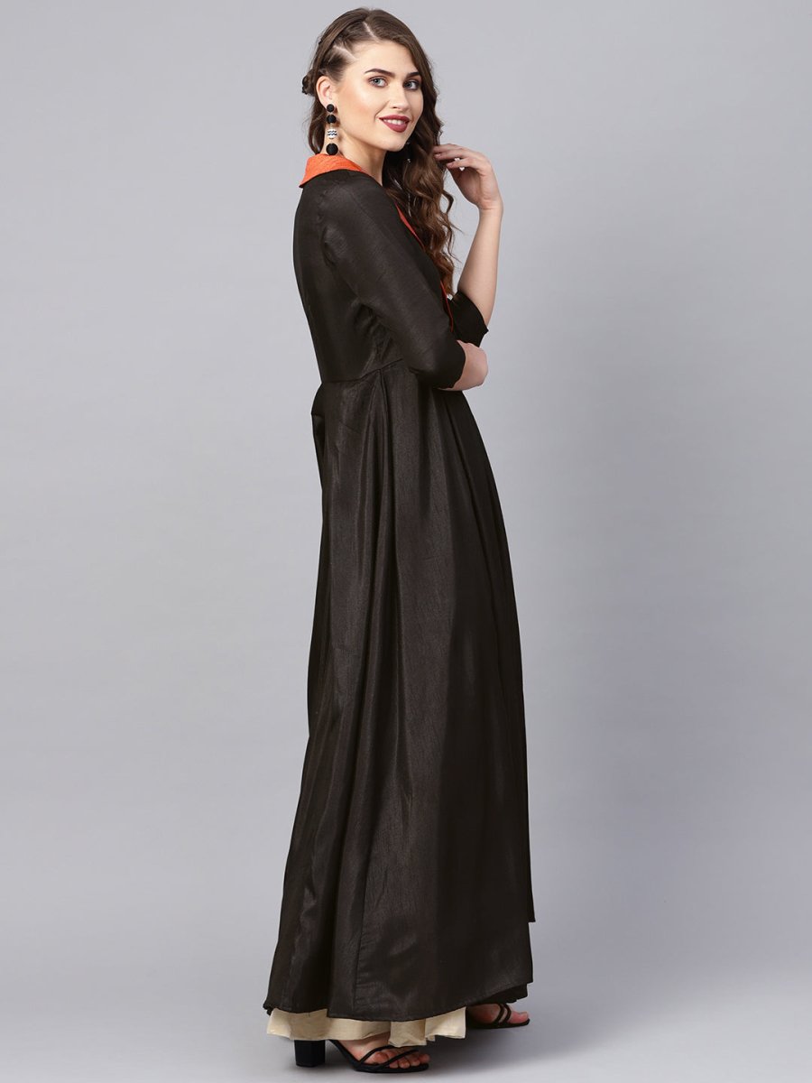 Ahalyaa Black Plain A-Line Kurta | Grocsy
