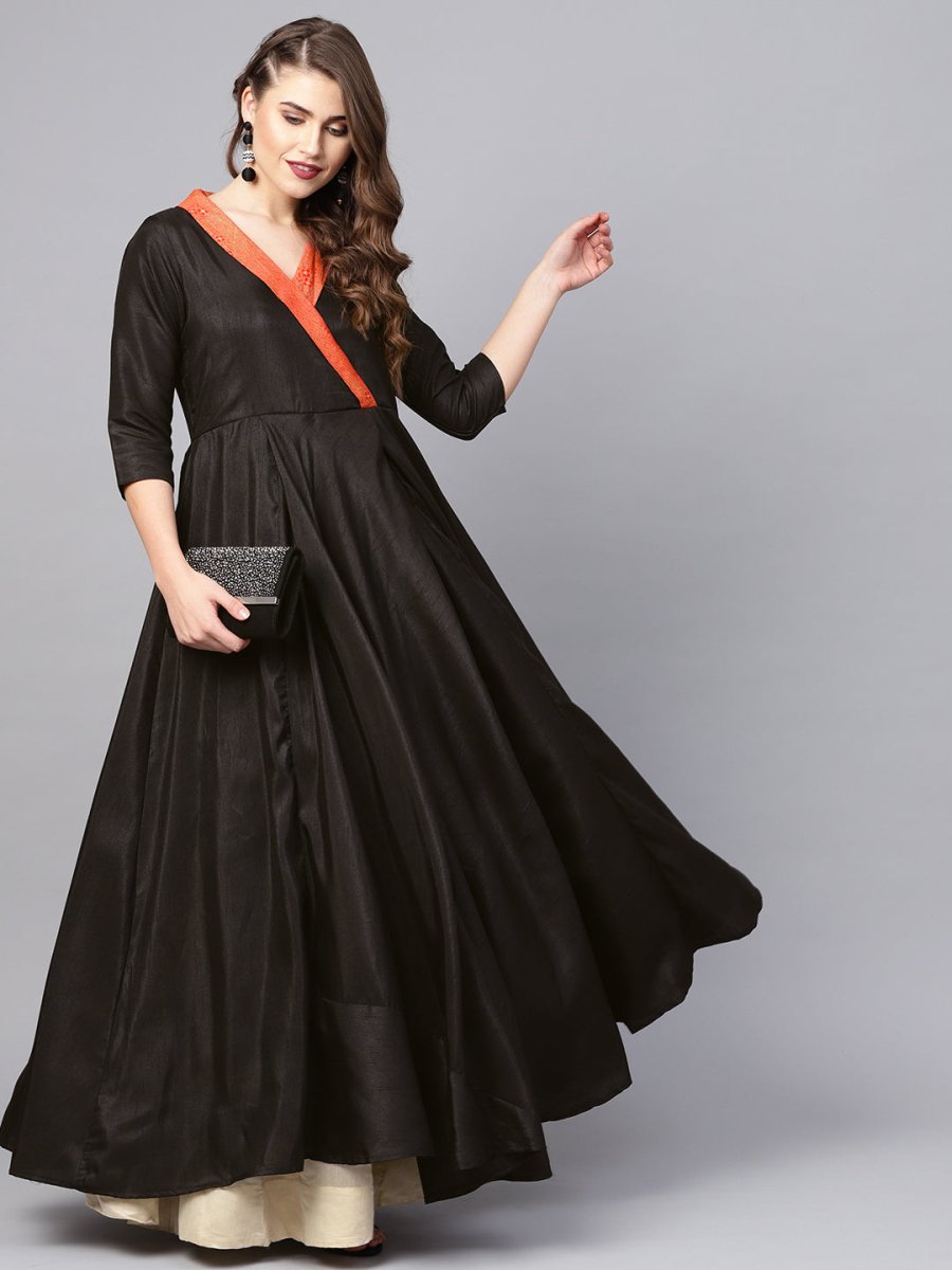 Ahalyaa Black Plain A-Line Kurta | Grocsy
