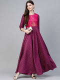 Ahalyaa Purple & Golden Screen Printed Maxi Dress | Grocsy