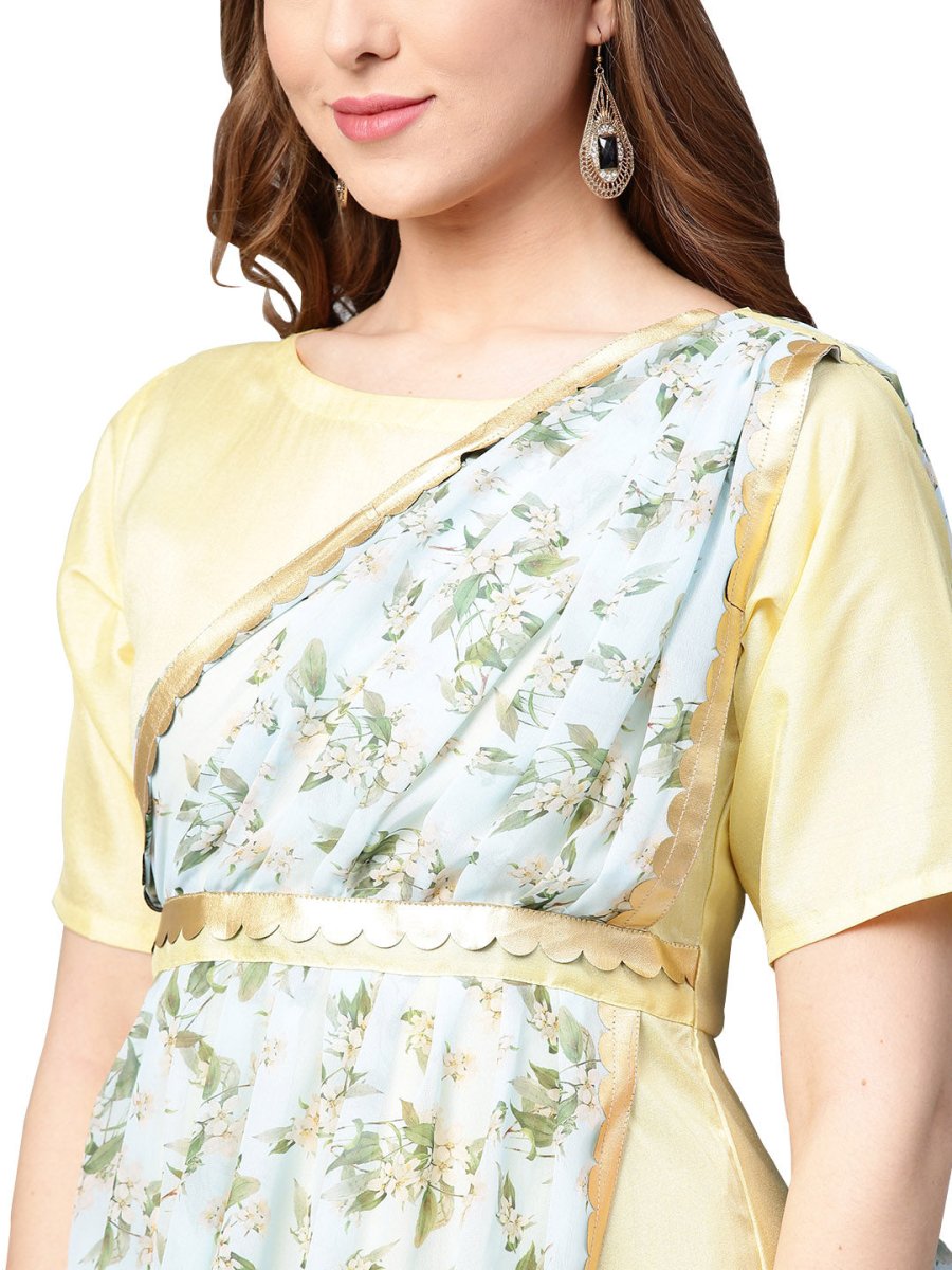Ahalyaa Draped Dupatta A line Dress | Grocsy