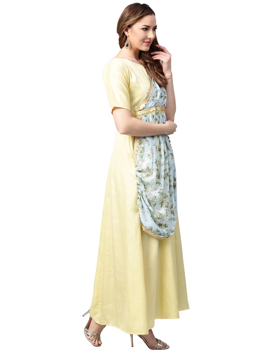 Ahalyaa Draped Dupatta A line Dress | Grocsy