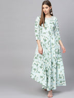 Ahalyaa Sky Blue Printed Asymmetric Women's Kurta | Grocsy