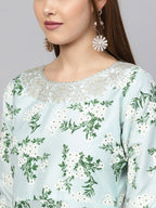 Ahalyaa Sky Blue Printed Asymmetric Kurta | Grocsy