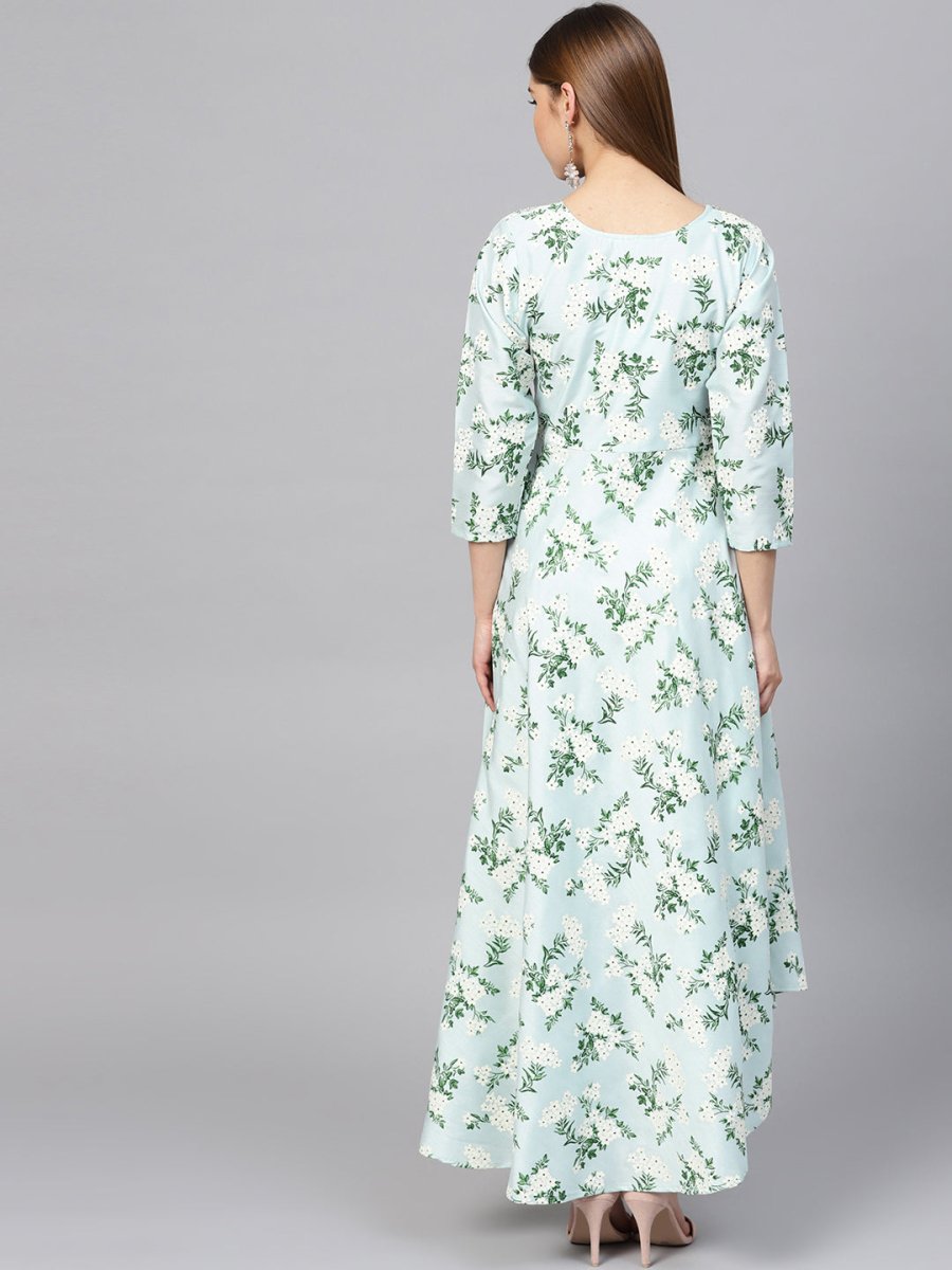Ahalyaa Sky Blue Printed Asymmetric Women's Kurta | Grocsy