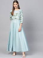 Ahalyaa Sky Blue Pigment Print A-Line Kurta | Grocsy