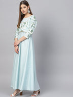 Ahalyaa Sky Blue Pigment Print A-Line Kurta | Grocsy