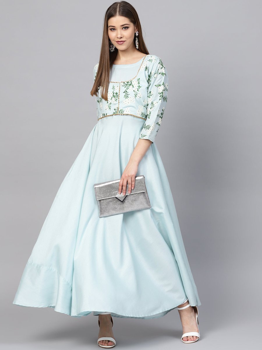 Ahalyaa Sky Blue Pigment Print A-Line Kurta | Grocsy