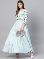 Ahalyaa Sky Blue Pigment Print A-Line Kurta | Grocsy