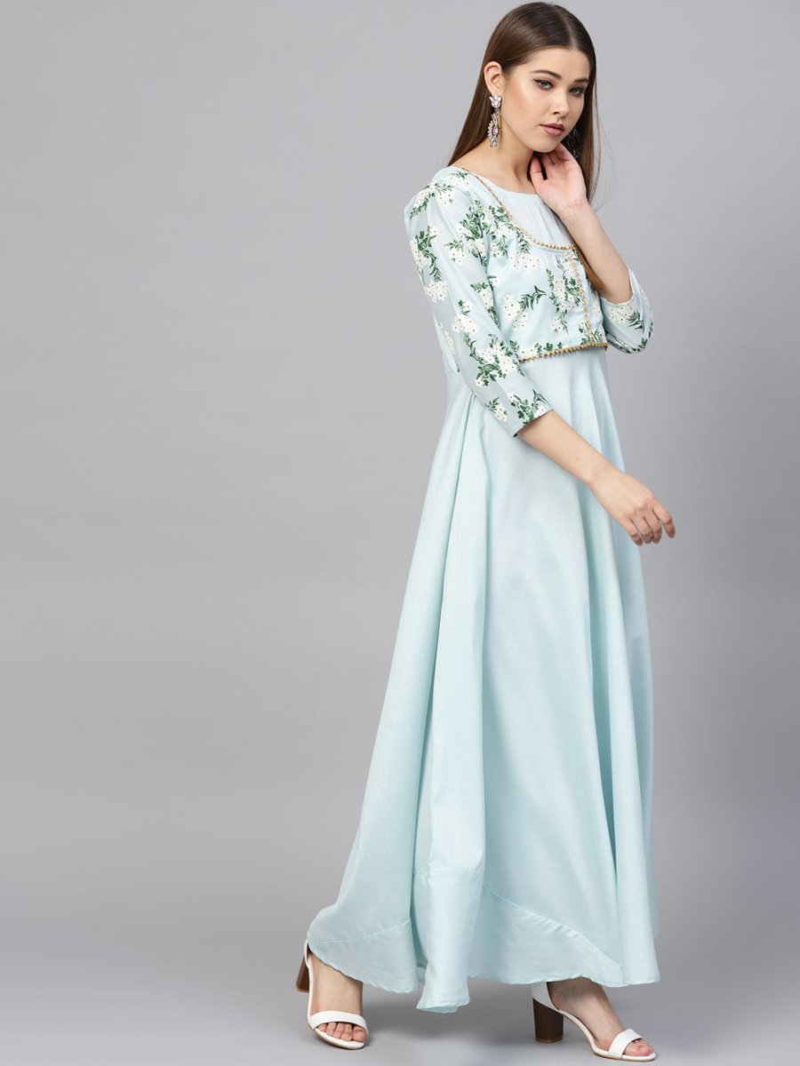 Ahalyaa Sky Blue Pigment Print A-Line Kurta | Grocsy