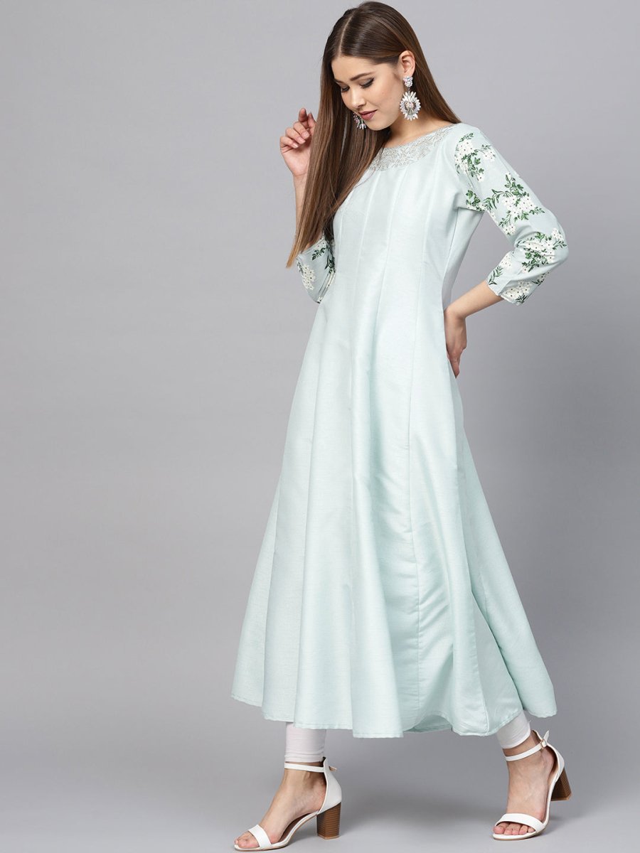 Ahalyaa Sky Blue Pigment Print Anarkali Beautiful Kurta | Grocsy