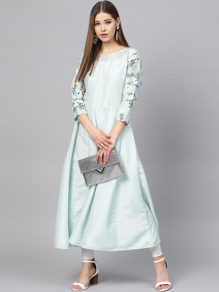 Ahalyaa Sky Blue Pigment Print Anarkali Beautiful Kurta | Grocsy