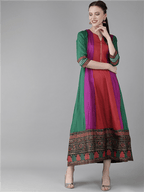 Ahalyaa Women Multicoloured Colourblocked Panalled Maxi Dress | Grocsy