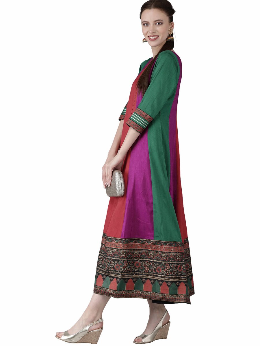 Ahalyaa Women Multicoloured Colourblocked Panalled Maxi Dress | Grocsy