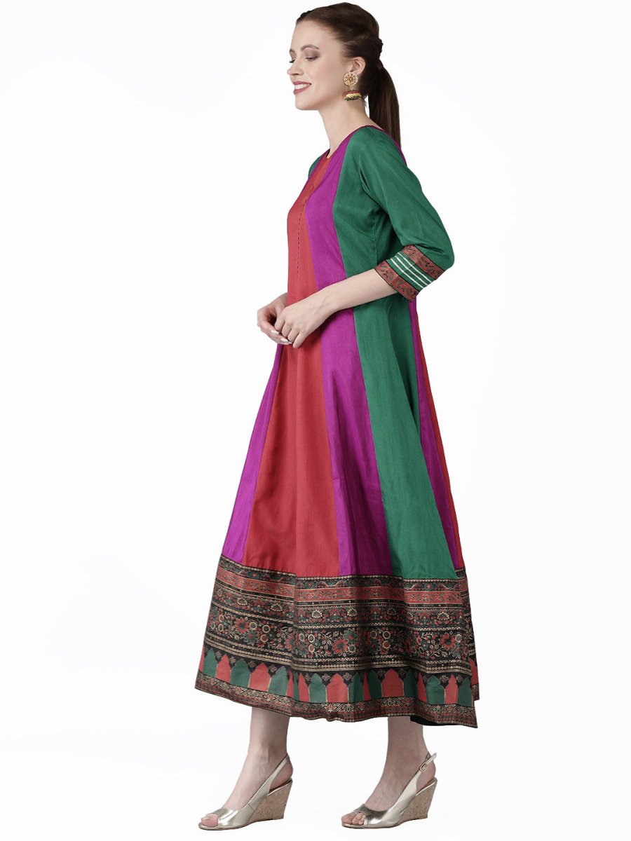 Ahalyaa Women Multicoloured Colourblocked Panalled Maxi Dress | Grocsy