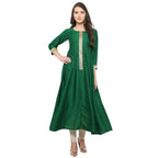 Ahalyaa Women's Green And Gold Anarkali For Festive And Party Wear | Grocsy