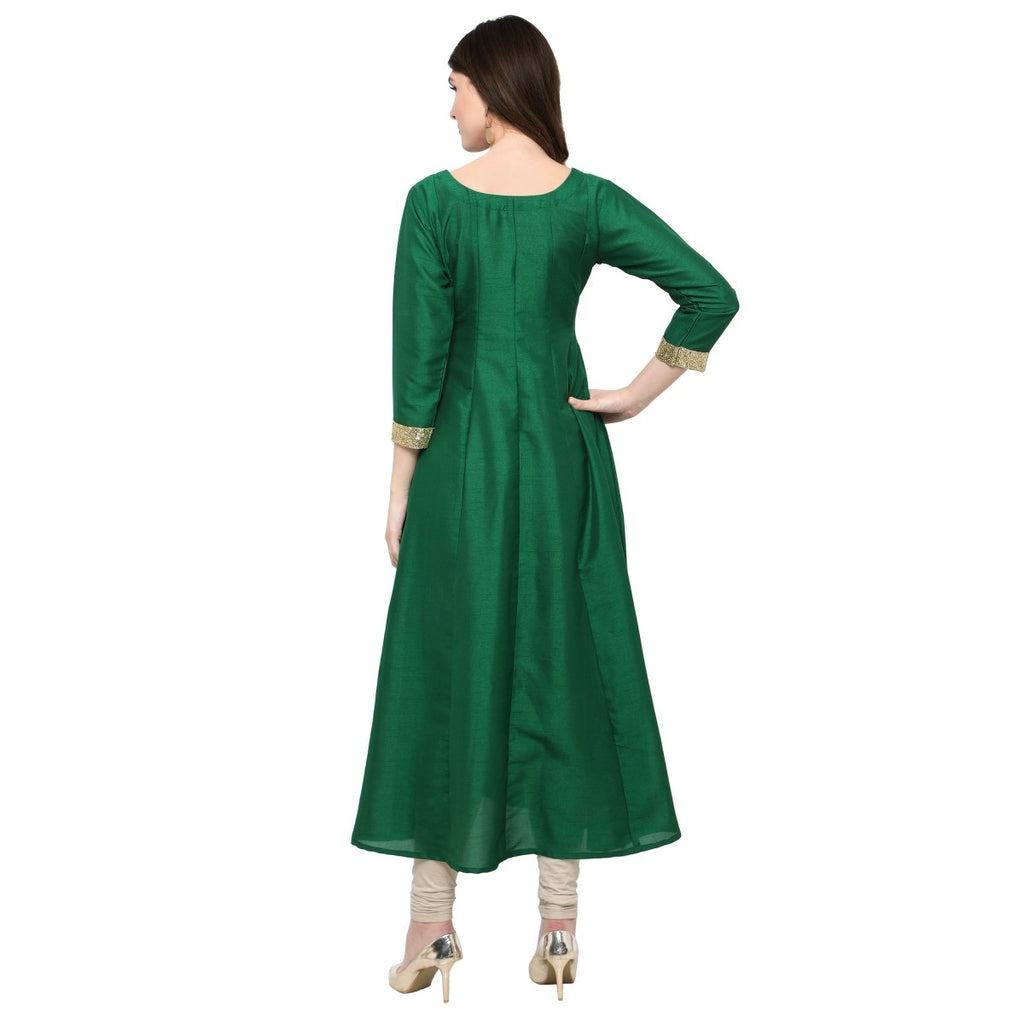 Ahalyaa Women's Green And Gold Anarkali For Festive And Party Wear | Grocsy