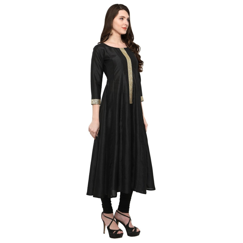 Ahalyaa Women's Black And Gold Anarkali For Festive And Party Wear | Grocsy